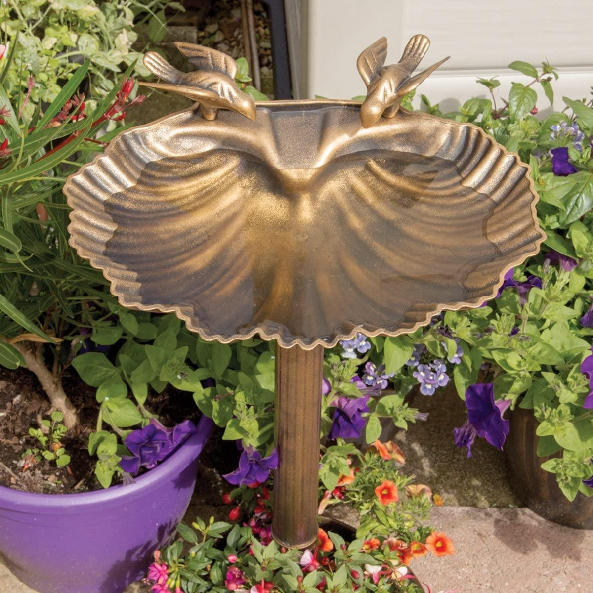 GardenKraft Clam Shell Bird Bath with Built-in Base Planter – Weatherproof Freestanding Garden Ornament