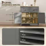 Kitchen Sideboard Storage Cabinet with Drawer & Adjustable Shelves – Freestanding Cupboard, Grey and Oak