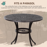 Outsunny Cast Aluminium 4-Seater Garden Bistro Set with Parasol Hole Table – Five-Piece Outdoor Dining, Brown