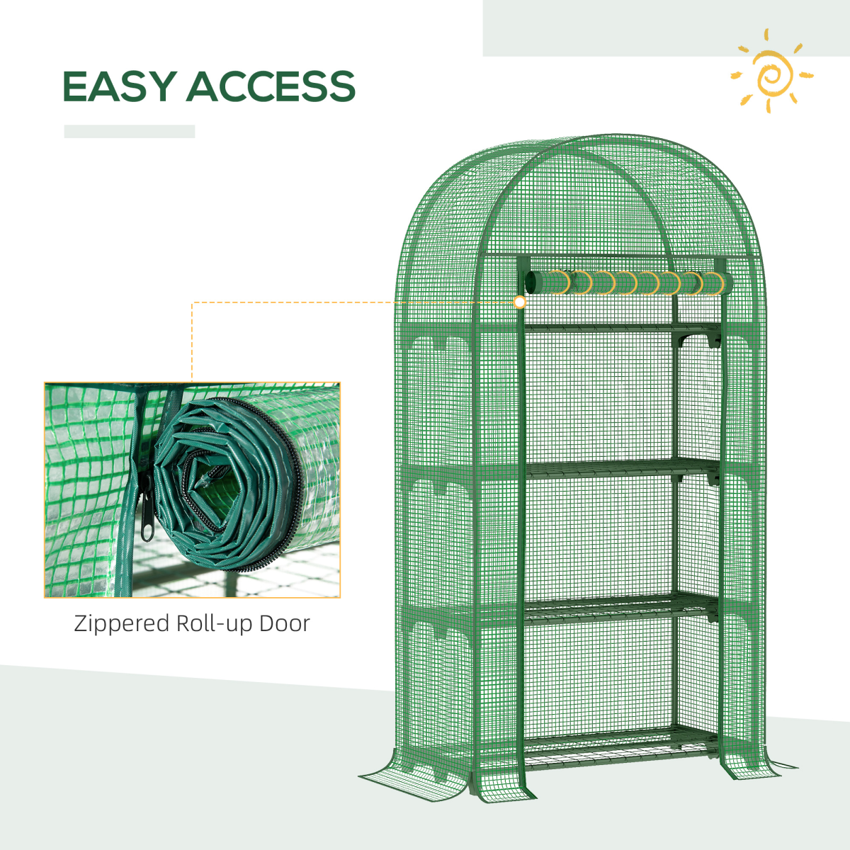 Outsunny Mini Greenhouse with Storage Shelf, UV-Resistant PE Cover & Roll-Up Door – Metal Frame, Green