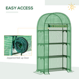 Outsunny Mini Greenhouse with Storage Shelf, UV-Resistant PE Cover & Roll-Up Door – Metal Frame, Green