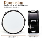 12 x 5.5 Inch Marching Snare Drum Kit with Drumsticks, Strap and Drum Key – Black Metal Drum for Kids