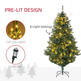 HOMCOM Artificial Christmas Tree with LED Lights, Baubles and Banner – Auto Open Branches, Steel Base
