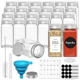 VINSANI 25-Piece Glass Spice Jar Set with Airtight Lids – Reusable Kitchen Storage Jars