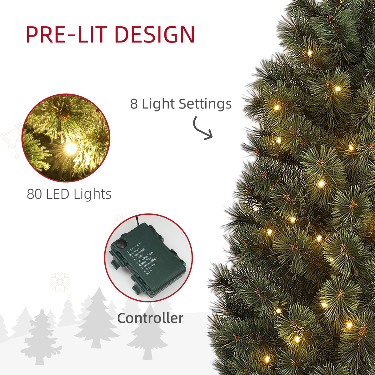 HOMCOM 4ft Artificial Christmas Tree with 80 Warm White LED Lights, Remote & Timer – Indoor Festive Decor, Green