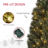 HOMCOM 4ft Artificial Christmas Tree with 80 Warm White LED Lights, Remote & Timer – Indoor Festive Decor, Green