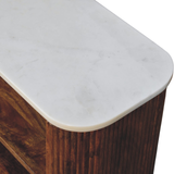 Artisan Furniture Beaumont Solid Mango Wood Shoe Bench – White Marble Top, 2 Shelves, Golden Teak