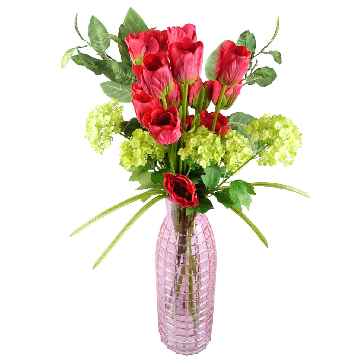 Leaf 80cm Artificial Tulip Stem with Three Silk Flowers and Wired Stem – Red