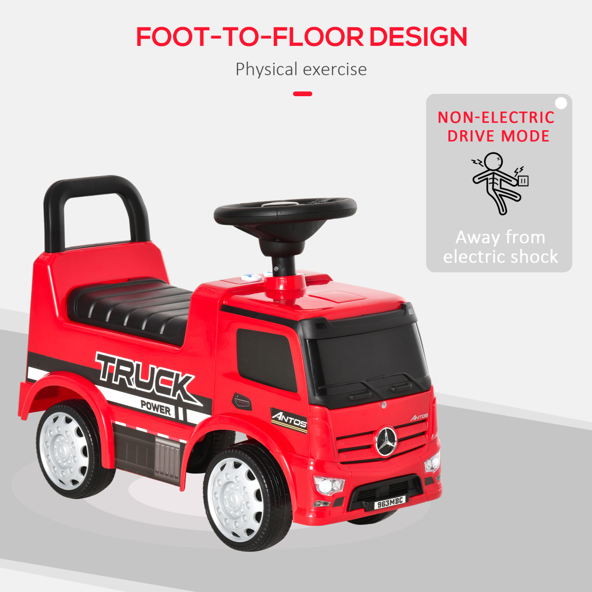 HOMCOM 3-in-1 Kids Ride-On Mercedes Truck with Under-Seat Storage – Push Along Walker for 12-36 Months, Red
