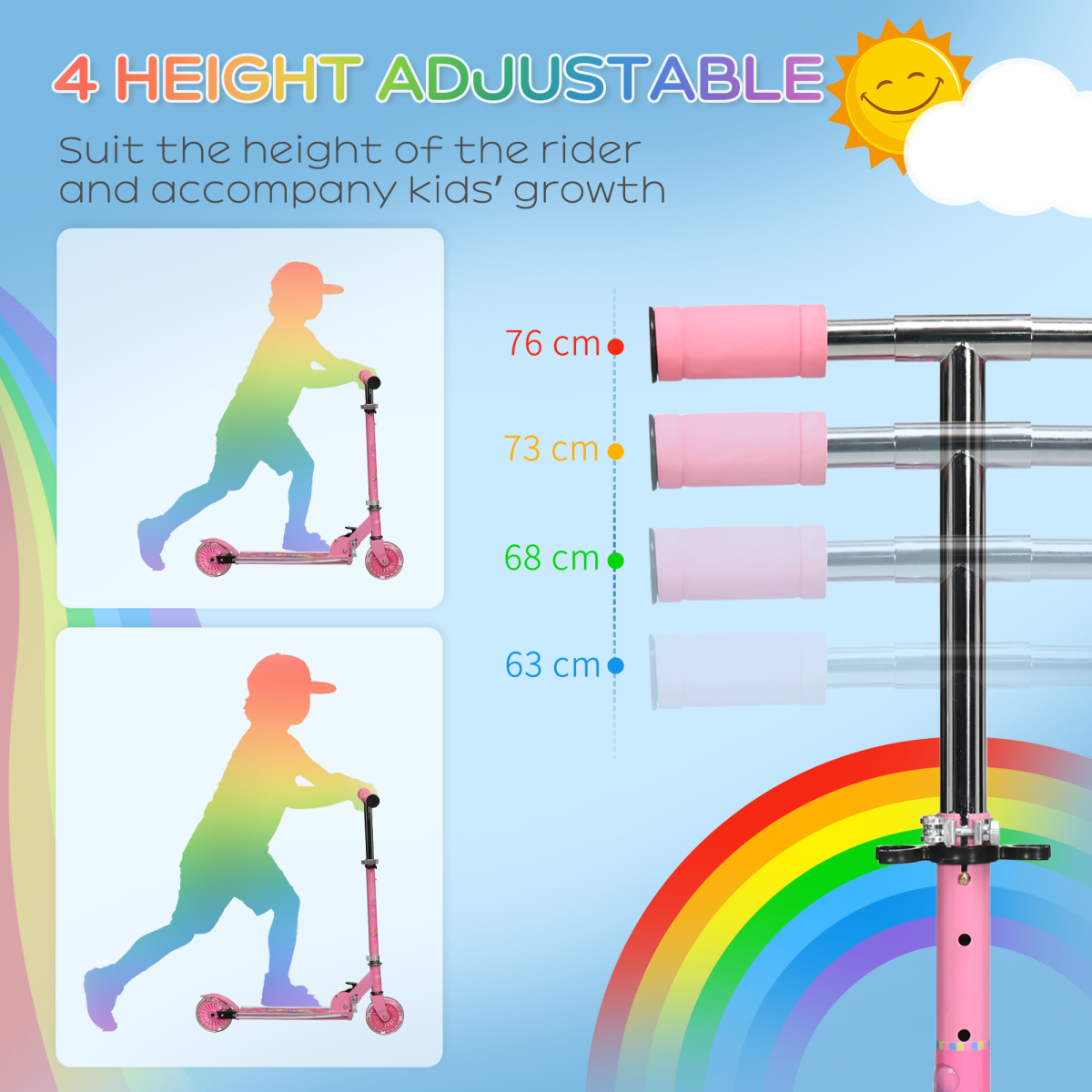 Kids Folding Scooter with Light-Up Wheels, Music and Adjustable Height – For Ages 3–7, Pink