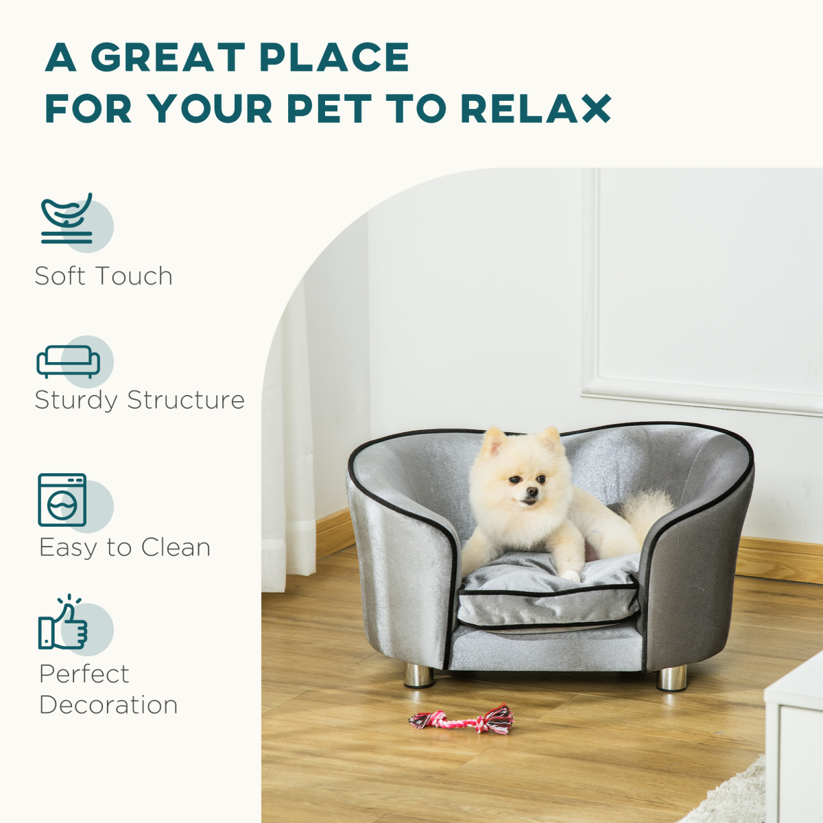 Pawhut Modern Dog Sofa Bed with Removable Cushion & Storage Pocket – Pet Lounge for Small Dogs and Cats