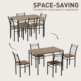HOMCOM 5 Piece Space-Saving Dining Table & 4 Chairs Set – Industrial-Style Family Dining, Oak