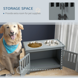 PawHut Raised Dog Bowls with Storage Stand, 2 x 2000ml Steel Bowls – Feeding Station for Large Dogs, Grey