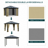 Outsunny 3 x 3.6m Hardtop Gazebo with Polycarbonate Roof & Mesh Side Screens – Garden Shelter, Brown/Beige
