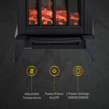 HOMCOM Electric Heater, 1000W/2000W with LED Charcoal Flame Effect & Thermostat – Cast Metal, Black
