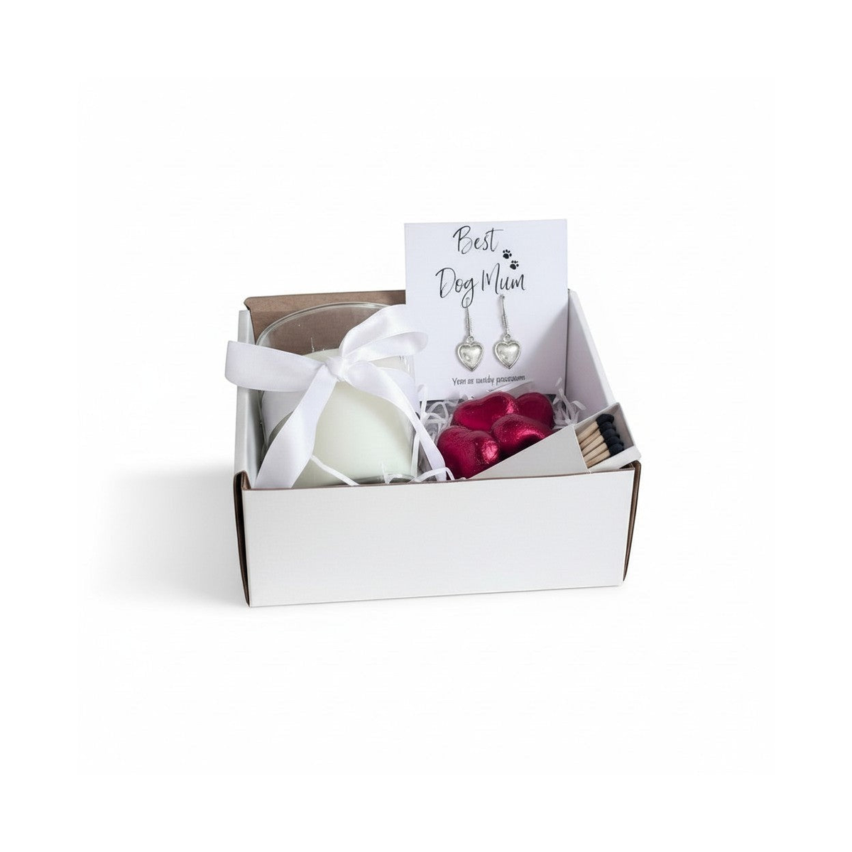 Aye Do Gifts Small Best Dog Mum Gift Hamper with Heart Earrings, Candle & Milk Chocolate Hearts