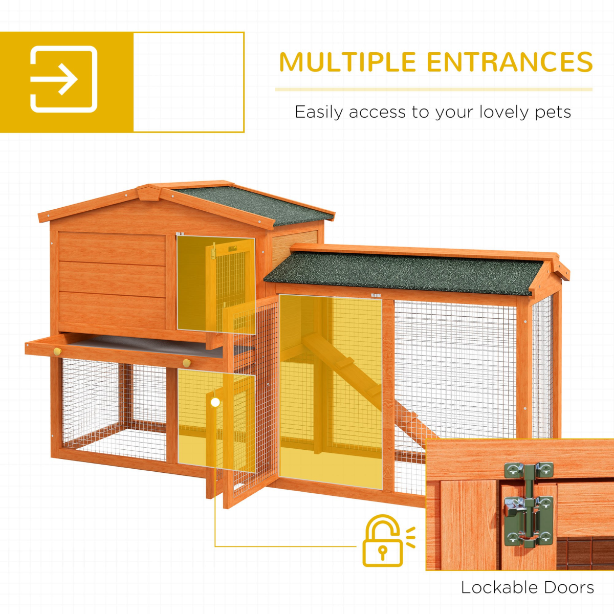 PawHut Wooden Rabbit Hutch with Run, Ramp & Slide-out Tray – Weatherproof Outdoor Pet House, Orange