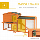 PawHut Wooden Rabbit Hutch with Run, Ramp & Slide-out Tray – Weatherproof Outdoor Pet House, Orange