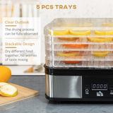 HOMCOM 5-Tier Stainless Steel Food Dehydrator with Timer & LCD – 245W for Fruit, Veg and Jerky