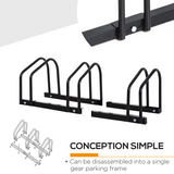 HOMCOM 3-Bike Parking Rack, Galvanised Steel Floor or Wall Mounted Bicycle Stand – Detachable Cycle Storage, Black