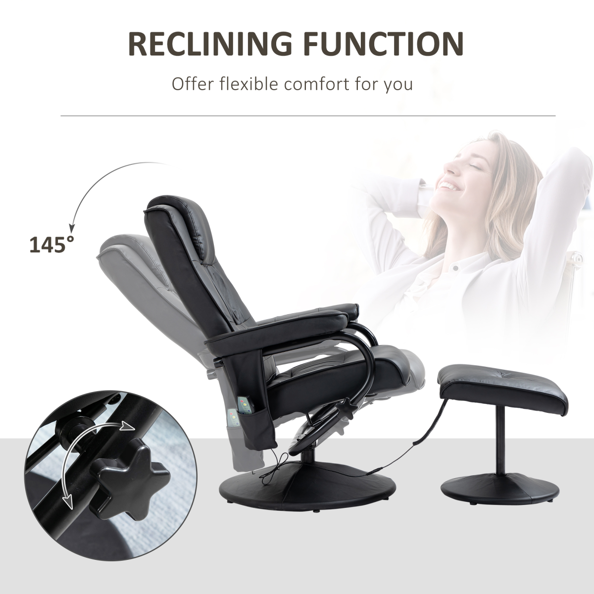 Massage Recliner Chair & Ottoman Footstool Set with High Density Cushioning – Living Room Relaxation, Black