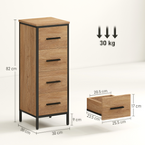 HOMCOM Narrow Bathroom Storage Cabinet with 4 Drawers – Industrial Style Space-Saving Unit, Oak
