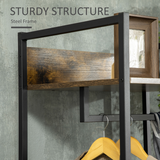 Industrial Clothes Rail with 2 Fabric Drawers & Top Shelf – Open Wardrobe Storage, Rustic Brown