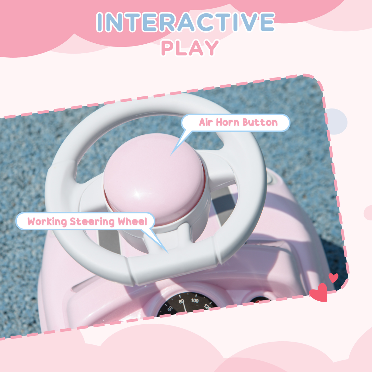 AIYAPLAY Foot-to-Floor Ride-On Car with Steering Wheel & Horn – Toddler First Ride-On, Pink