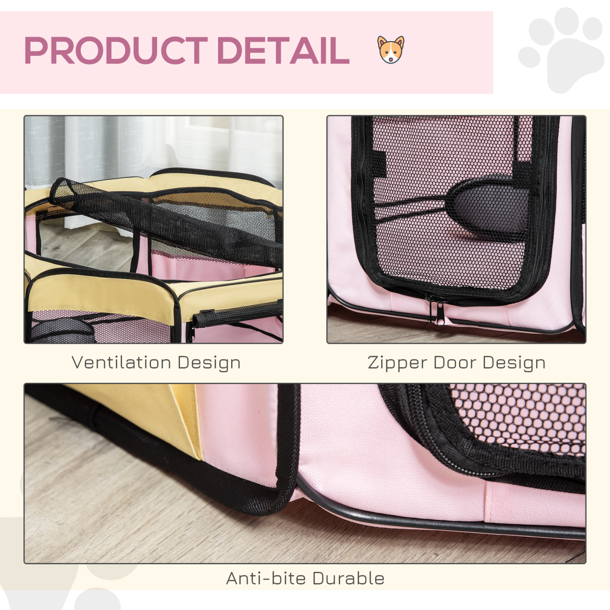 Soft Fabric Pet Playpen for Dogs, Cats, Puppies and Rabbits – 8-Panel Foldable Indoor and Outdoor Pen, Pink, Small