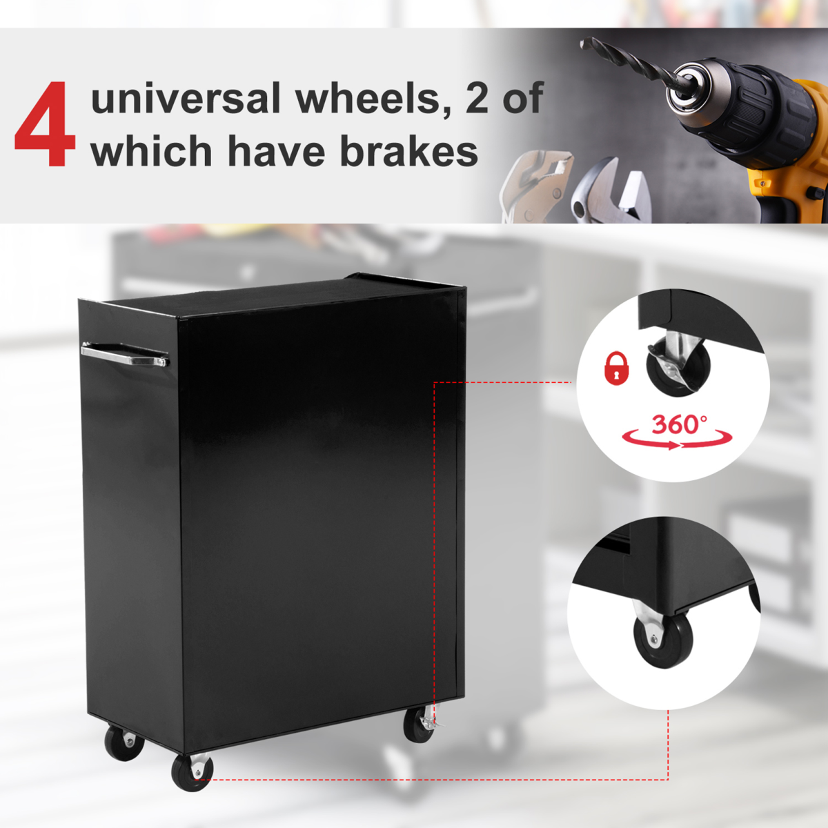 5-Drawer Lockable Steel Tool Storage Cabinet with Wheels – Garage & Workshop Organiser, Black