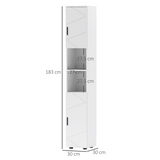 kleankin Tall Slim Bathroom Cabinet with Soft Close Doors & Open Shelves – Freestanding Storage, White