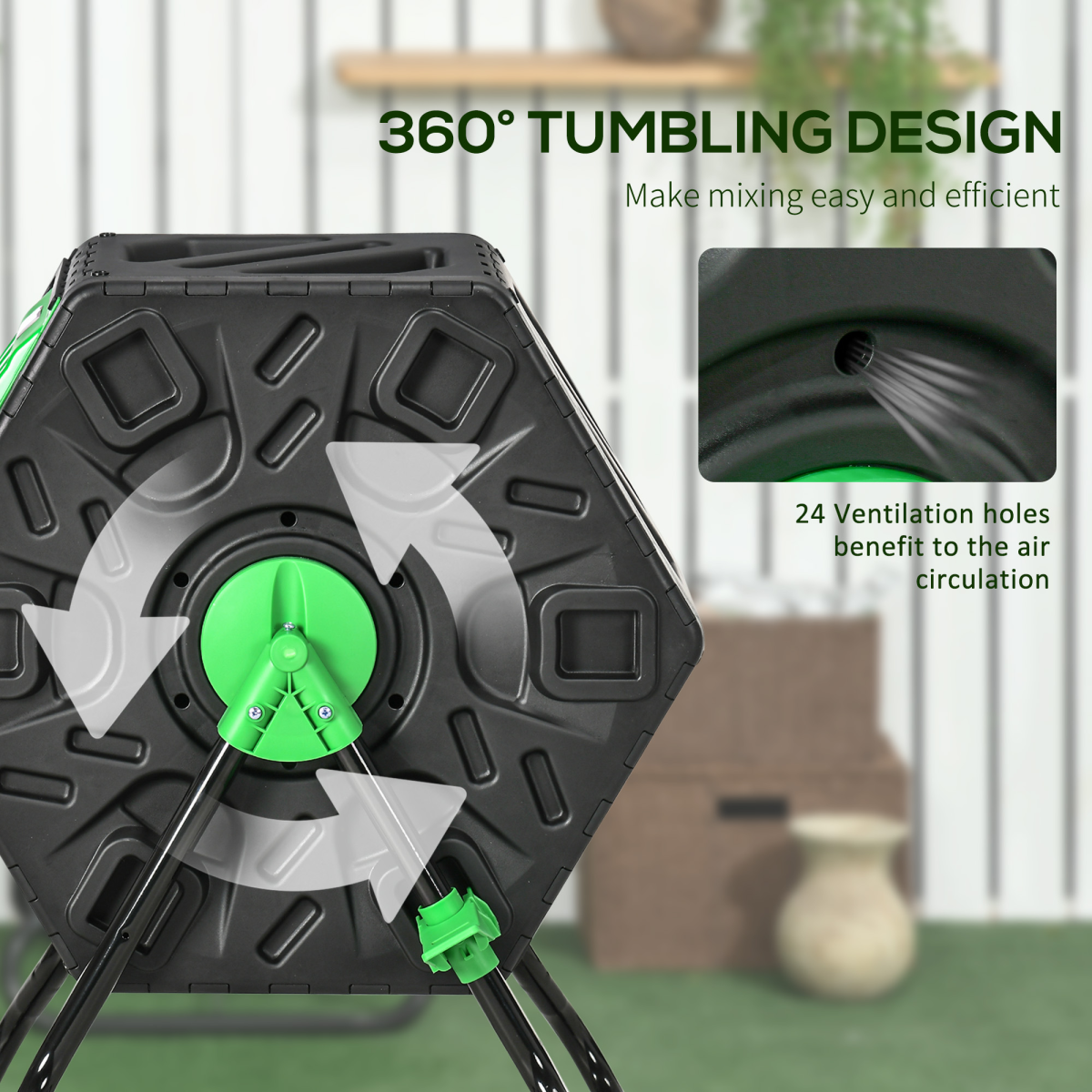 Outsunny 65L Rotating Garden Compost Bin with 48 Ventilation Holes & Steel Legs – Barrel Composter
