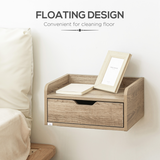 HOMCOM Floating Nightstand Set of 2 – Wall-Mounted Bedside Tables with Drawer, Wood-Effect