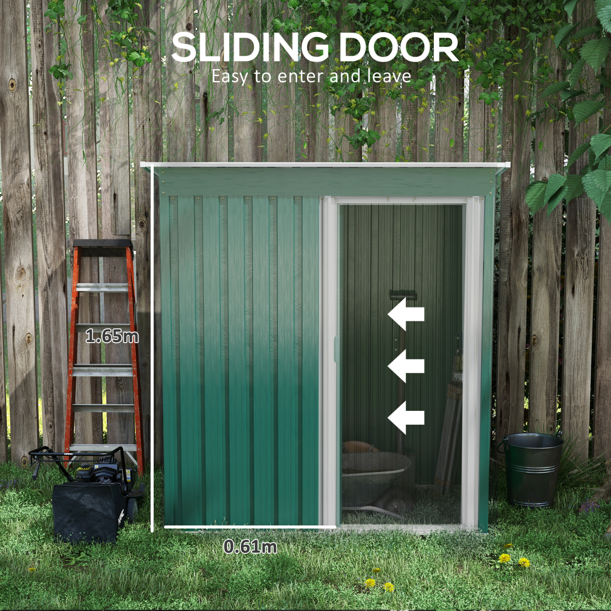Outsunny 5 x 3ft Galvanised Steel Garden Shed with Sliding Door and Sloped Roof – Tool Storage, Green