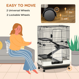PawHut Three-Tier Small Animal Cage with Ramps & Wheels – Pet Play House for Rabbits, Ferrets & Chinchillas