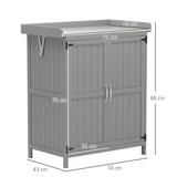 Outsunny Garden Storage Bench with Stainless Steel Worktop, Double Doors & Inner Shelves – Grey Fir Wood Cabinet