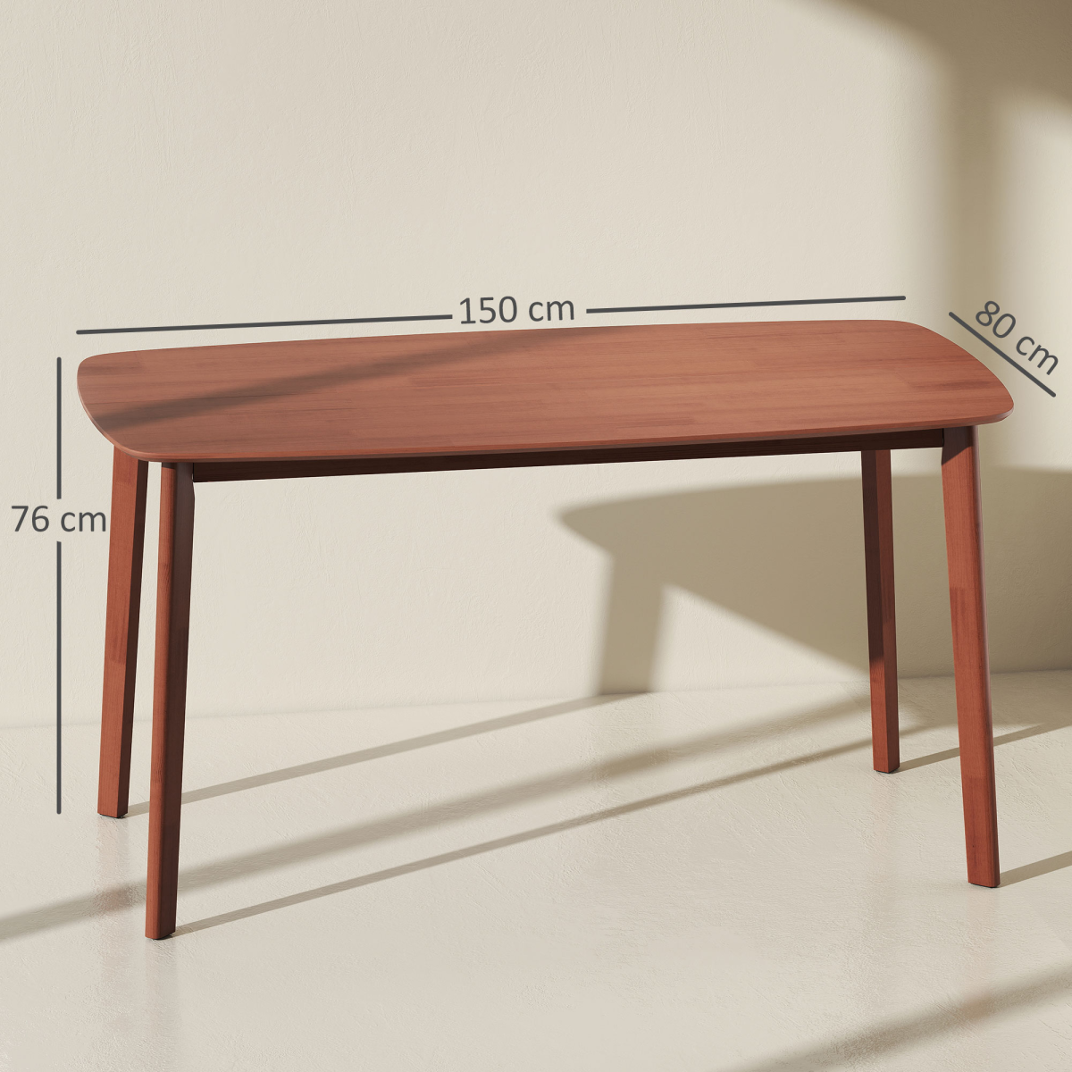 HOMCOM 150cm Rectangular Dining Table with Solid Wood Frame – Country Style Table for Six, Light Brown