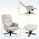 HOMCOM Swivel Recliner Chair with Footstool, 145° Reclining Back & Wooden Base – Linen-Look Armchair, Beige