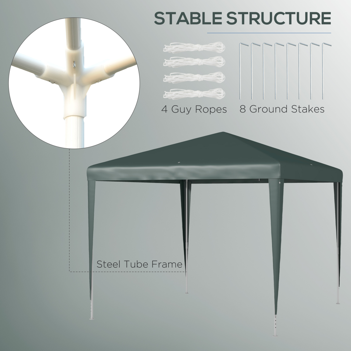 Outsunny Garden Gazebo Marquee Party Tent with Steel Frame, Ground Stakes and Guy Ropes – 2.7 x 2.7m, Green