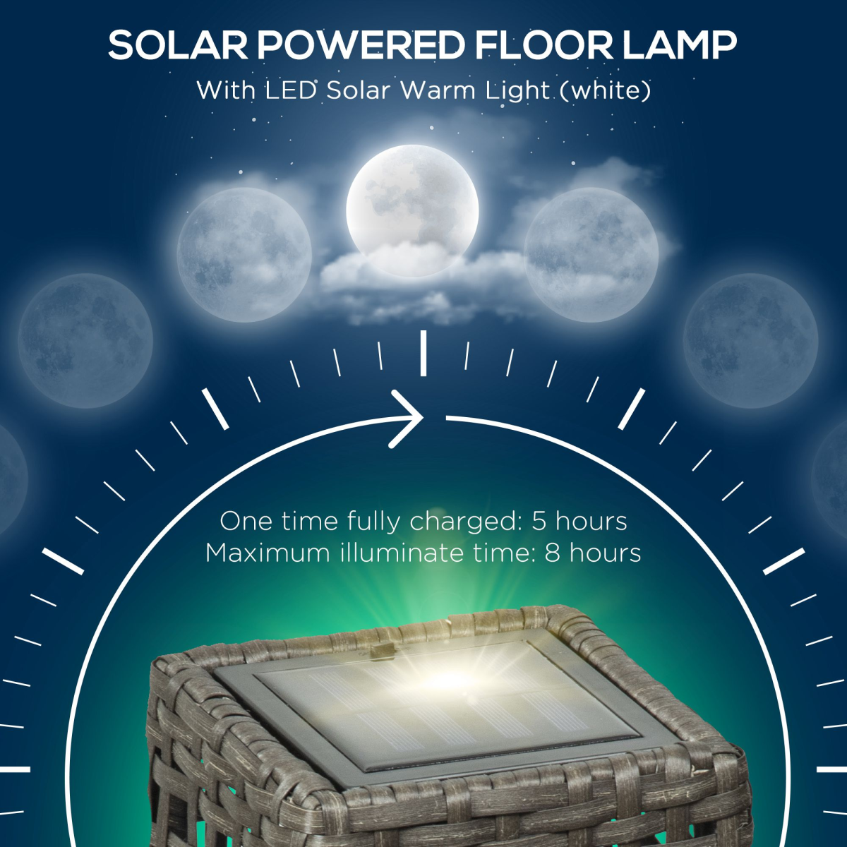 Outsunny Rattan Solar Lantern with Auto On/Off Warm White LED – Outdoor Garden Floor Lamp, IP44