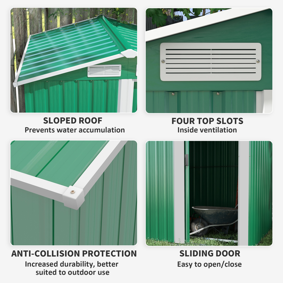 Outsunny 5ft x 4.3ft Metal Storage Shed with Sliding Door, Vents and Sloped Roof – Garden Storage, Green