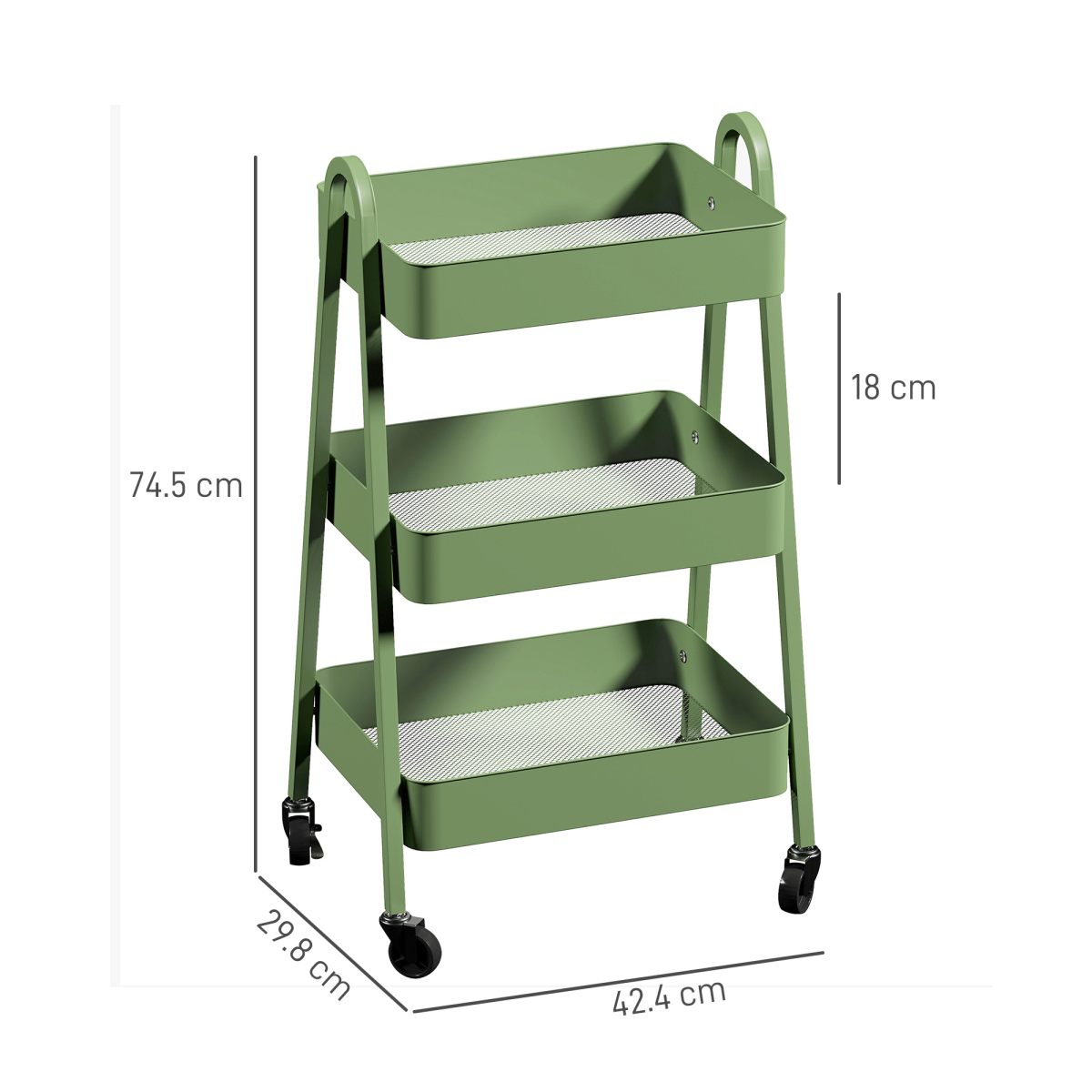 HOMCOM 3-Tier Rolling Utility Cart with Mesh Trays – Kitchen Storage Trolley, Green
