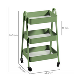 HOMCOM 3-Tier Rolling Utility Cart with Mesh Trays – Kitchen Storage Trolley, Green