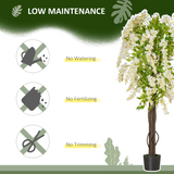 HOMCOM Artificial Realistic White Wisteria Tree Faux Decorative Plant, 160cm