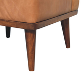 Artisan Furniture Tan Buffalo Leather Footstool with Backrest – Upholstered Seat, Solid Mango Wood Legs, Brown