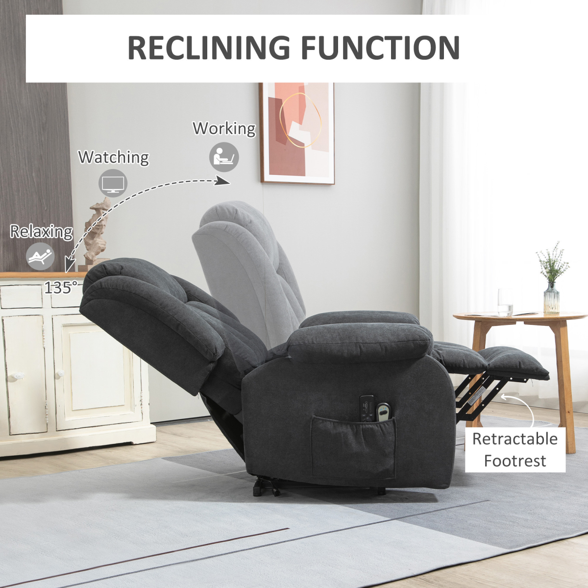 HOMCOM Heavy Duty Riser Recliner Lift Chair with Electric Recline & Handset Control – Dark Grey