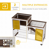 Two-Tier Wooden Rabbit Hutch with Four Wheels and Locking Doors – Indoor Guinea Pig Cage, 110 x 50 x 86 cm