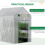 Outsunny Walk-In Garden Greenhouse with 4 Wire Shelves, Roll-Up Door & PE Cover – 186 x 120 x 190cm, White
