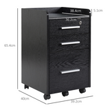HOMCOM Mobile Office Storage Cart with 3 Drawers, Lockable Top Drawer & 5 Wheels – Wood-Effect, Black