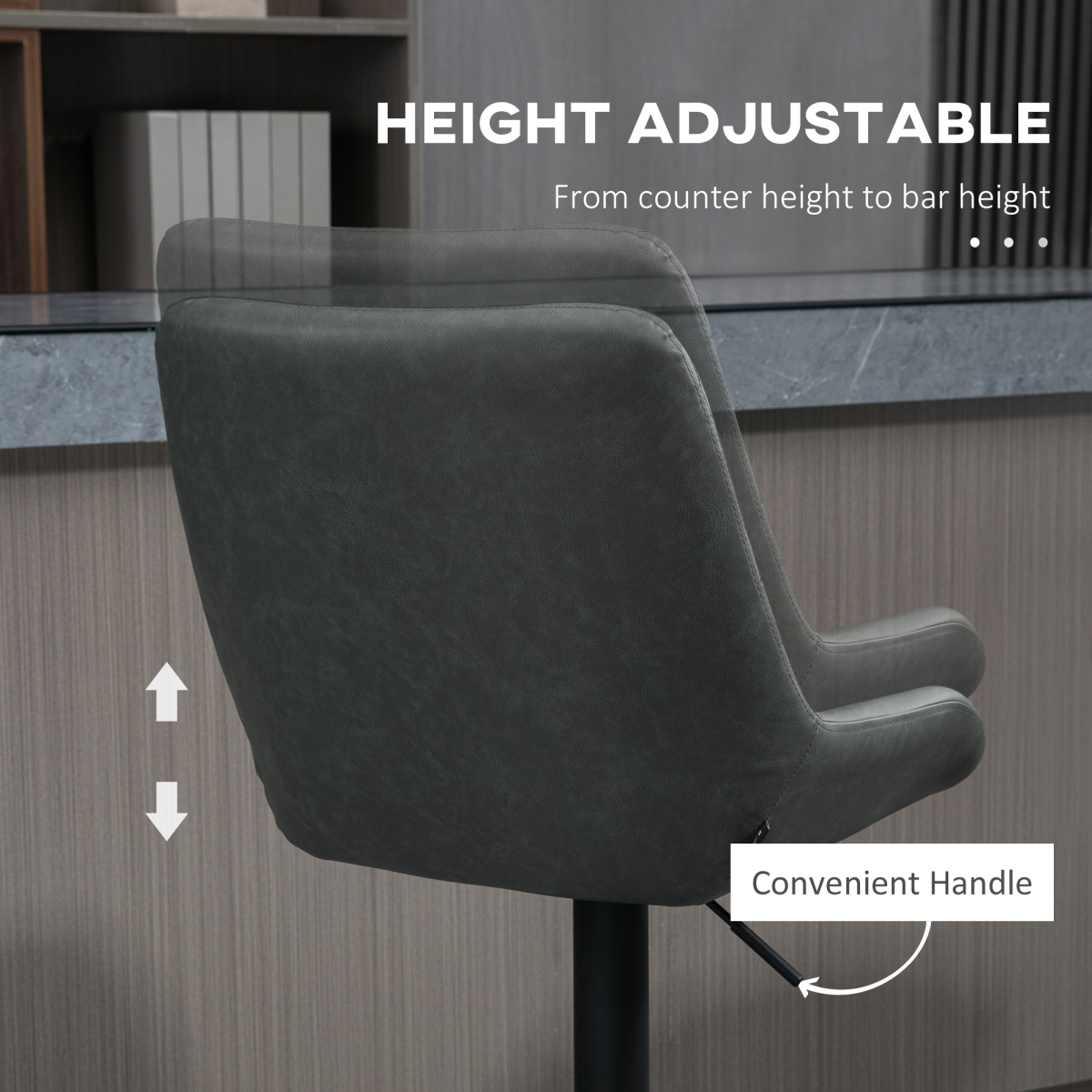 HOMCOM Set of 2 Adjustable 360° Swivel Bar Chairs with Footrest – Kitchen Island Seating, Grey